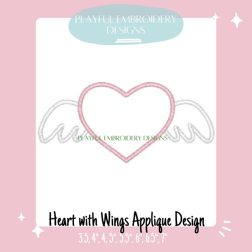 Heart with Wings Satin Stitch Applique Design, Valentine's Applique Machine Embroidery Design, Angel Wings Applique Design, Digital Download