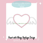 Heart with Wings Satin Stitch Applique Design, Valentine's Applique Machine Embroidery Design, Angel Wings Applique Design, Digital Download