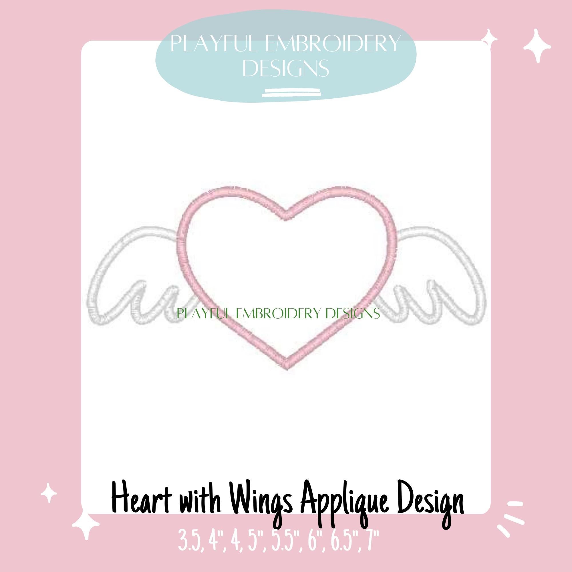 Heart with Wings Satin Stitch Applique Design, Valentine's Applique Machine Embroidery Design, Angel Wings Applique Design, Digital Download