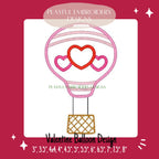 Valentine Hot Air Balloon Machine Embroidery Design, Satin Stitch Balloon with Hearts Design, Valentine Hot Air Balloon Embroidery Design