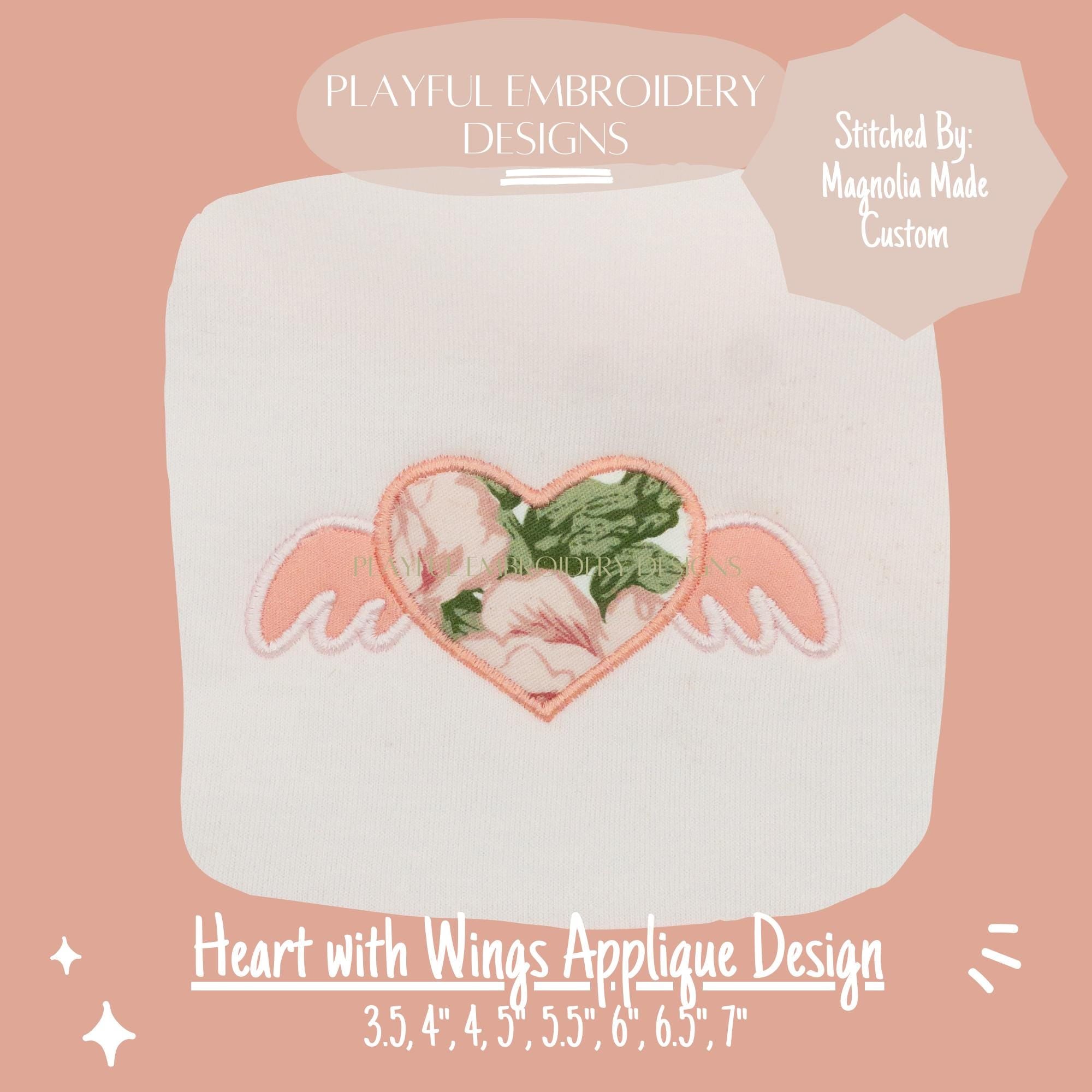 Heart with Wings Satin Stitch Applique Design, Valentine's Applique Machine Embroidery Design, Angel Wings Applique Design, Digital Download