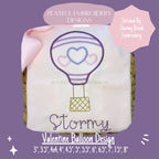 Valentine Hot Air Balloon Machine Embroidery Design, Satin Stitch Balloon with Hearts Design, Valentine Hot Air Balloon Embroidery Design