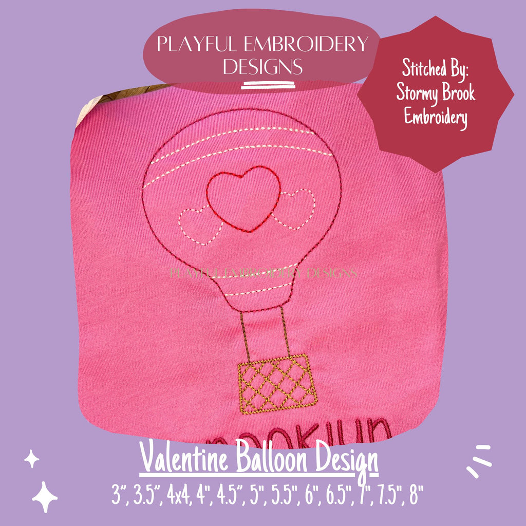 Valentine Hot Air Balloon Machine Embroidery Design, Bean Stitch Balloon with Hearts Design, Valentine Hot Air Balloon Embroidery Design