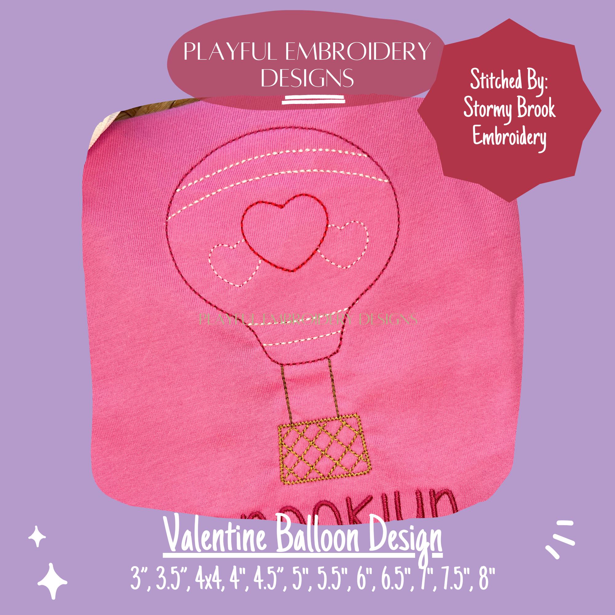 Valentine Hot Air Balloon Machine Embroidery Design, Bean Stitch Balloon with Hearts Design, Valentine Hot Air Balloon Embroidery Design