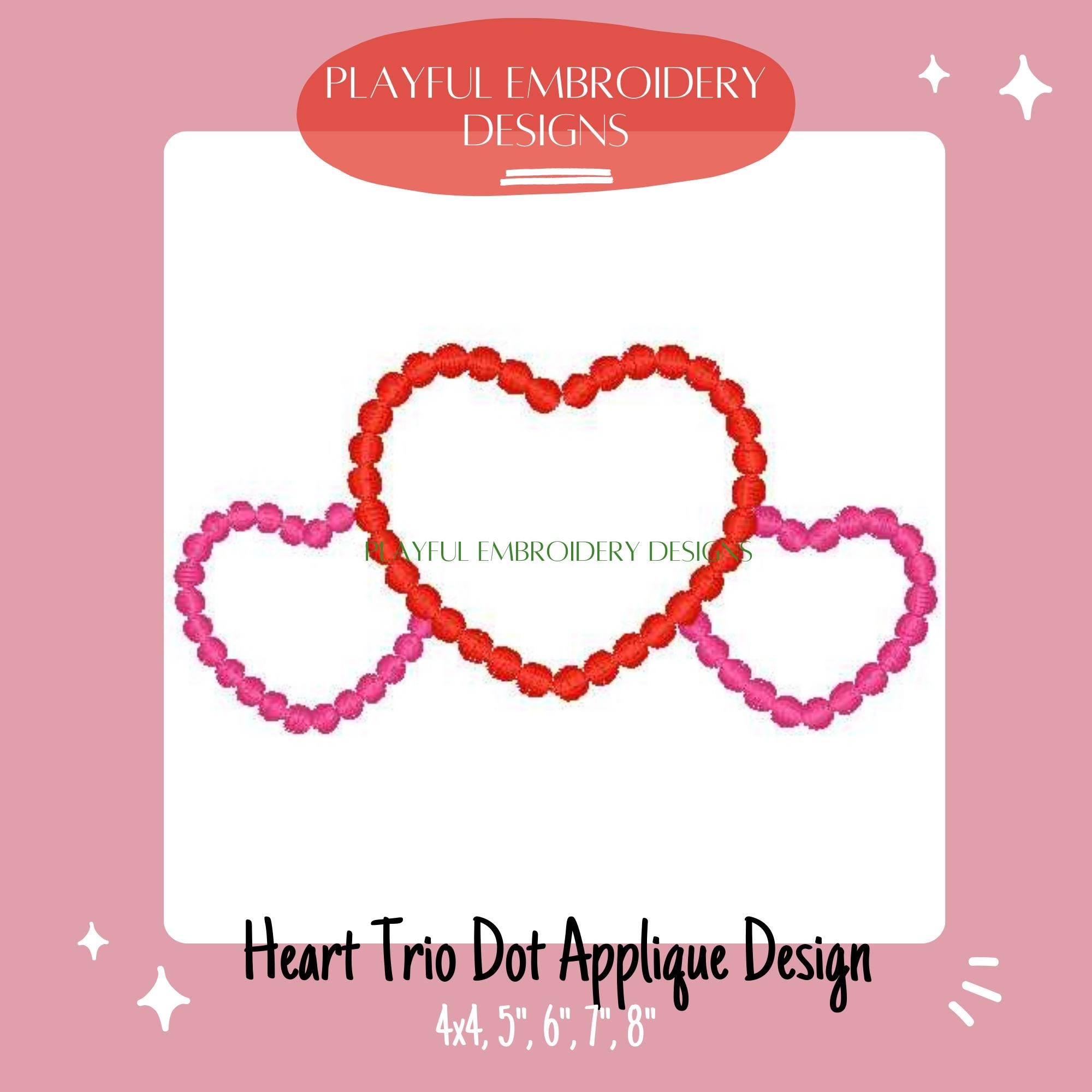 Heart Trio Dot Applique Design, Valentine's Applique Machine Embroidery Design, Heart Trio Embroidery Design, Heart with Dots Applique