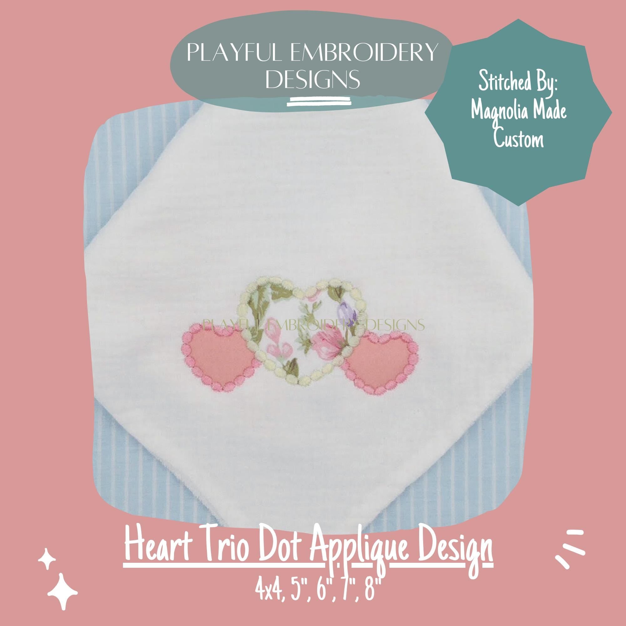 Heart Trio Dot Applique Design, Valentine's Applique Machine Embroidery Design, Heart Trio Embroidery Design, Heart with Dots Applique