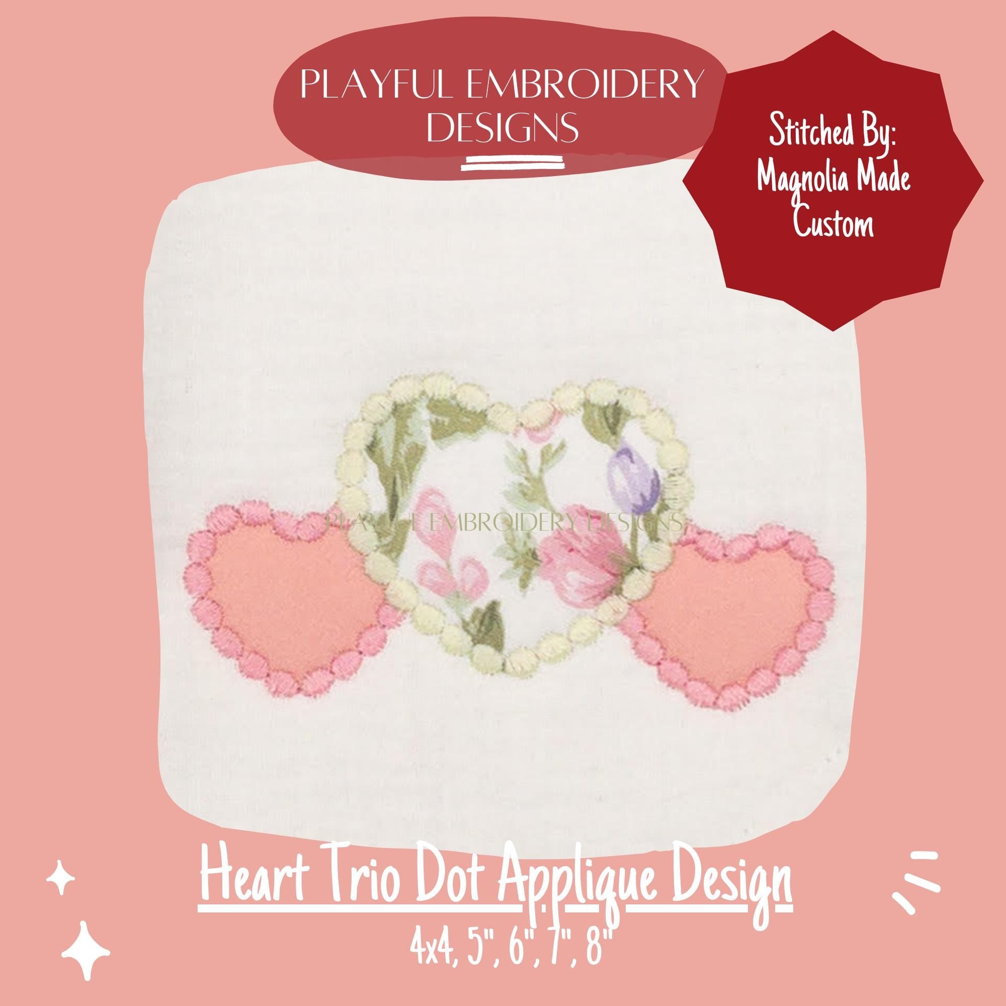 Heart Trio Dot Applique Design, Valentine's Applique Machine Embroidery Design, Heart Trio Embroidery Design, Heart with Dots Applique