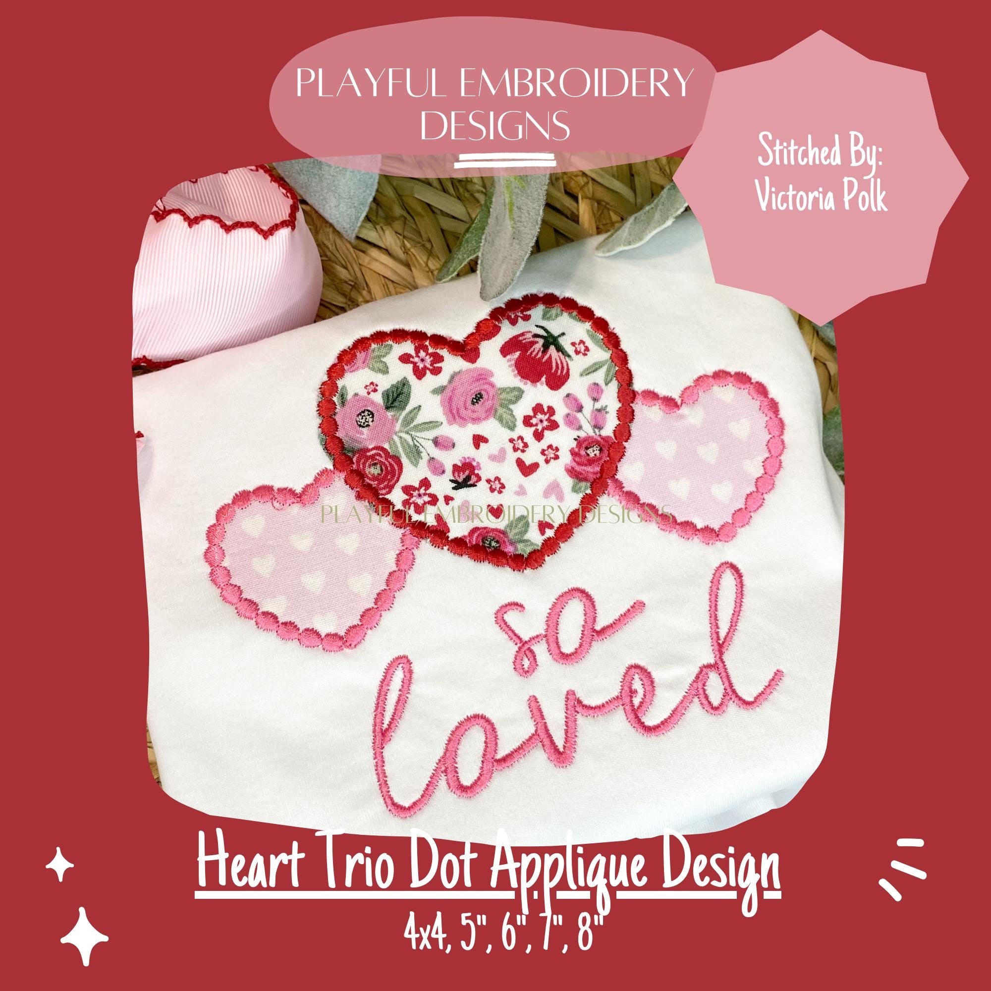 Heart Trio Dot Applique Design, Valentine's Applique Machine Embroidery Design, Heart Trio Embroidery Design, Heart with Dots Applique