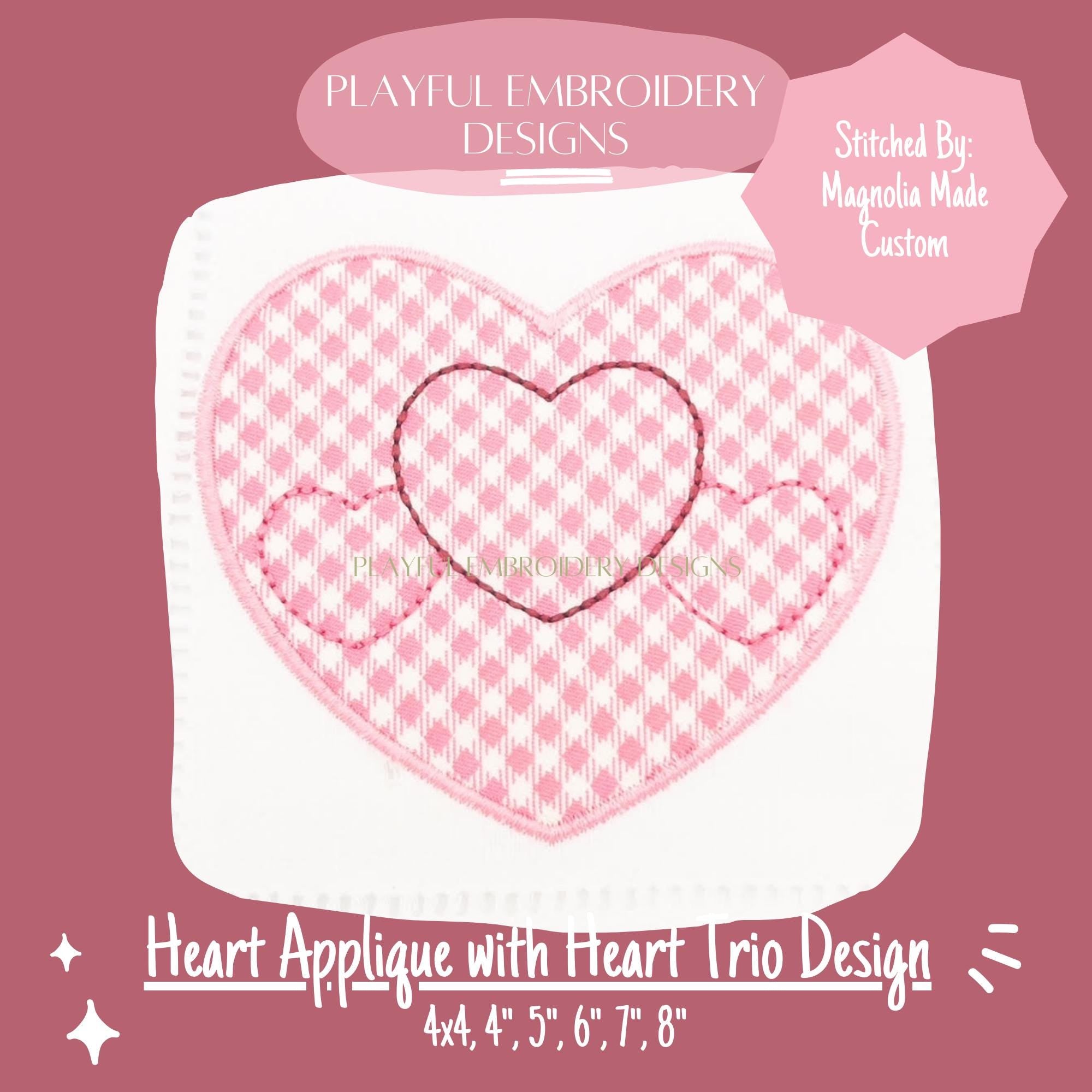 Heart Satin Stitch Applique Design, Valentine's Applique Machine Embroidery Design, Heart Trio Applique Design, Digital Download
