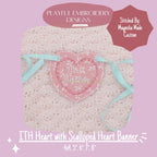 In The Hoop Heart Banner Machine Embroidery Design, ITH Bean Stitch Scalloped Heart Banner Design, ITH Valentine Banner