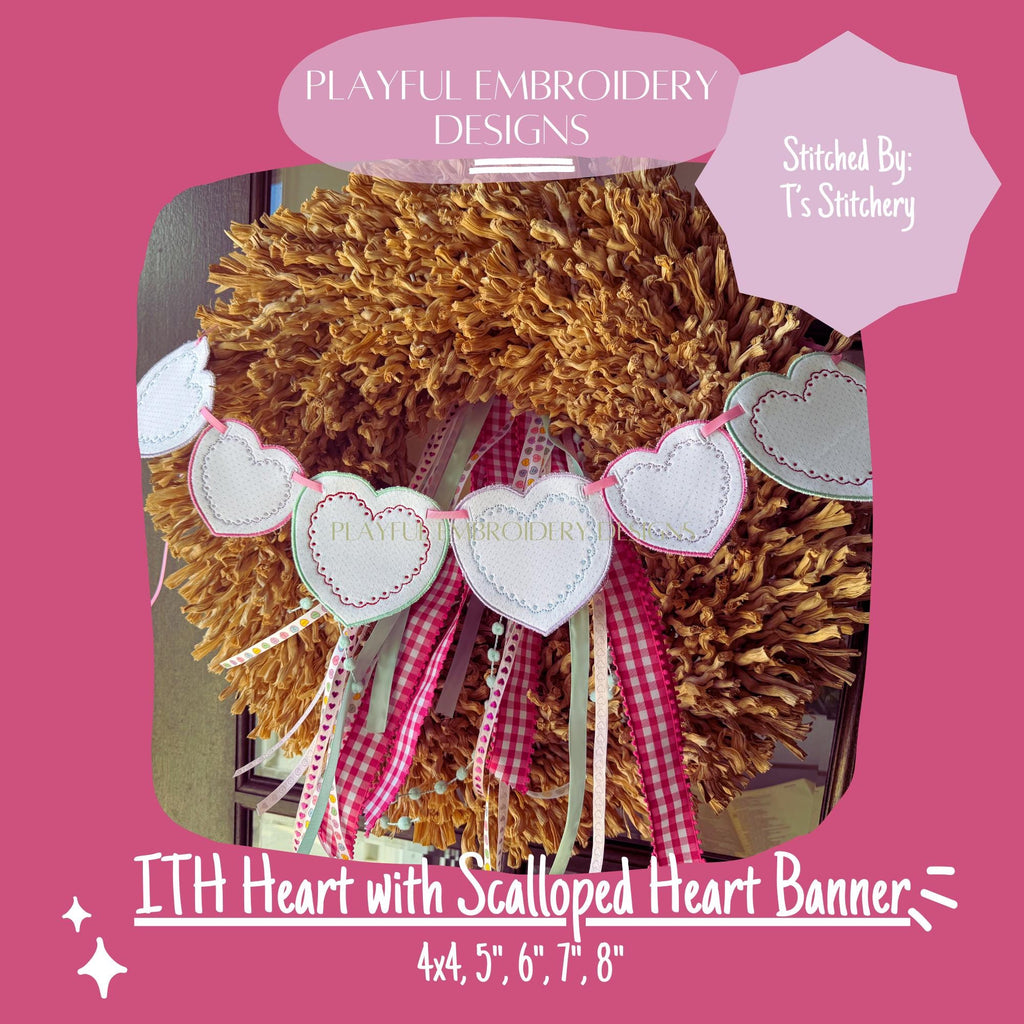 In The Hoop Heart Banner Machine Embroidery Design, ITH Heart Banner Design, ITH Valentine Banner, ITH Valentine Tag, Digital Download