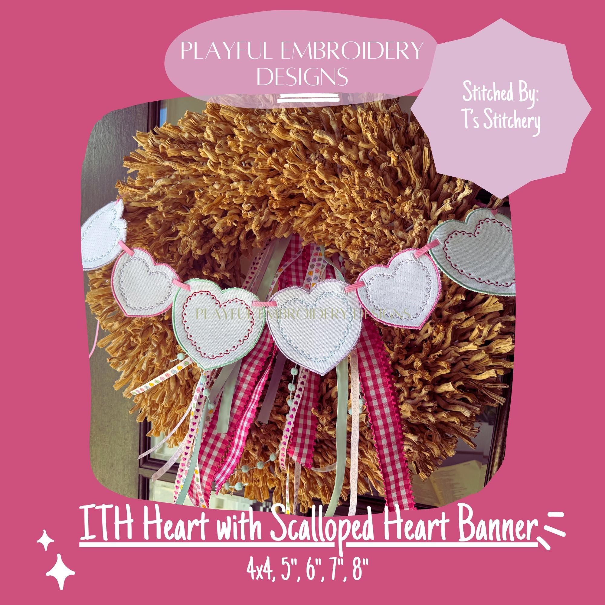 In The Hoop Heart Banner Machine Embroidery Design, ITH Heart Banner Design, ITH Valentine Banner, ITH Valentine Tag, Digital Download