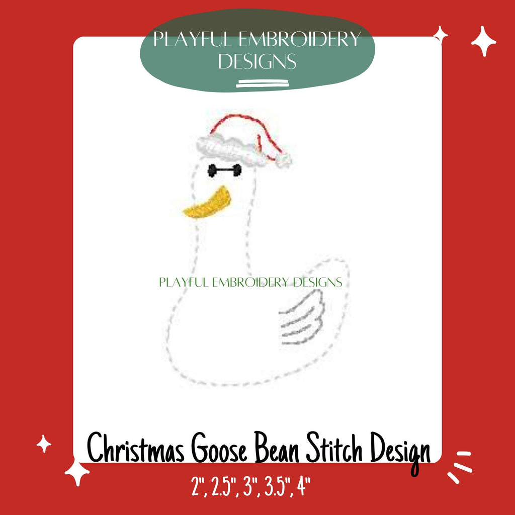 Christmas Goose Machine Embroidery Design, Goose Embroidery, Christmas Embroidery Design, Christmas Goose Bean Stitch, Digital Download