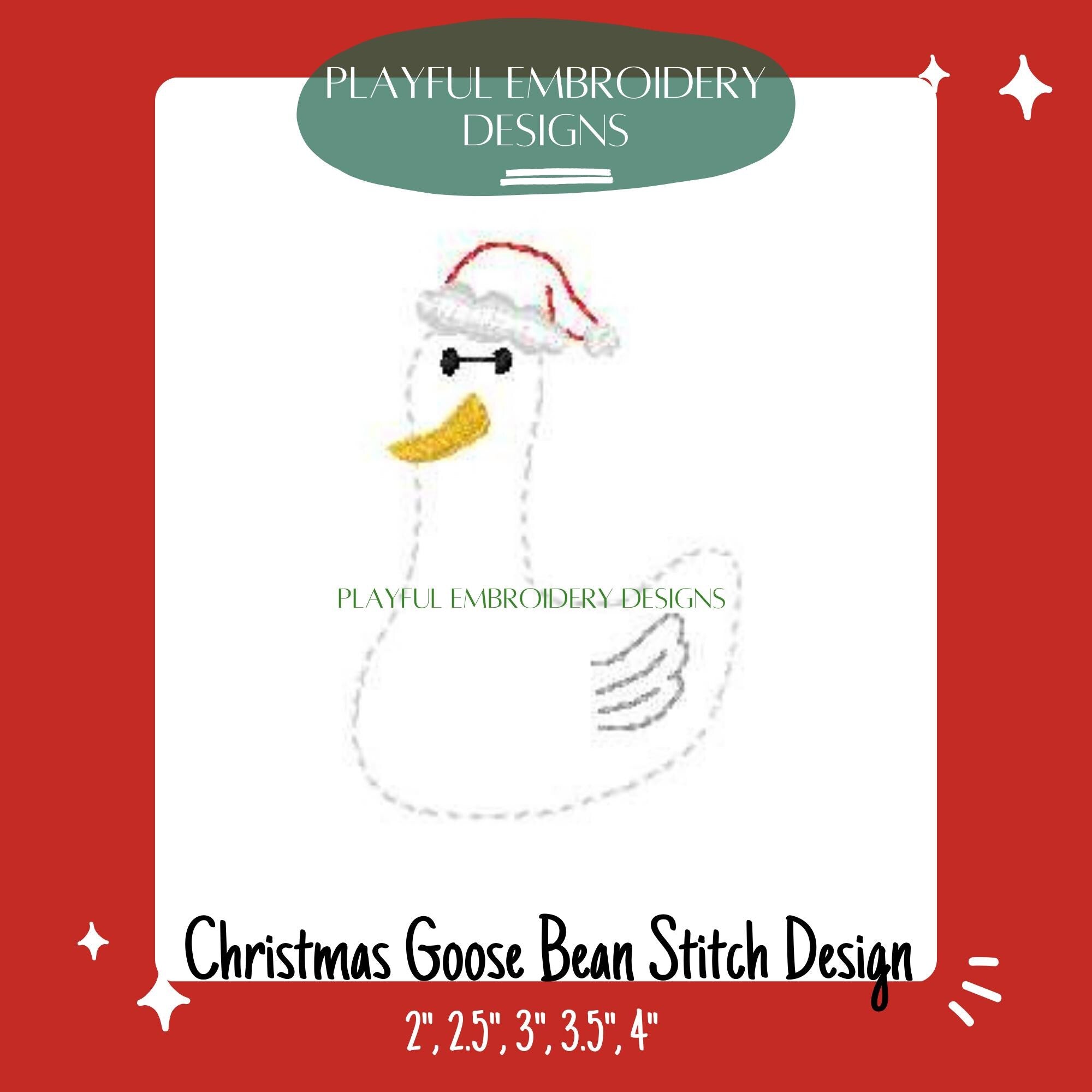 Christmas Goose Machine Embroidery Design, Goose Embroidery, Christmas Embroidery Design, Christmas Goose Bean Stitch, Digital Download