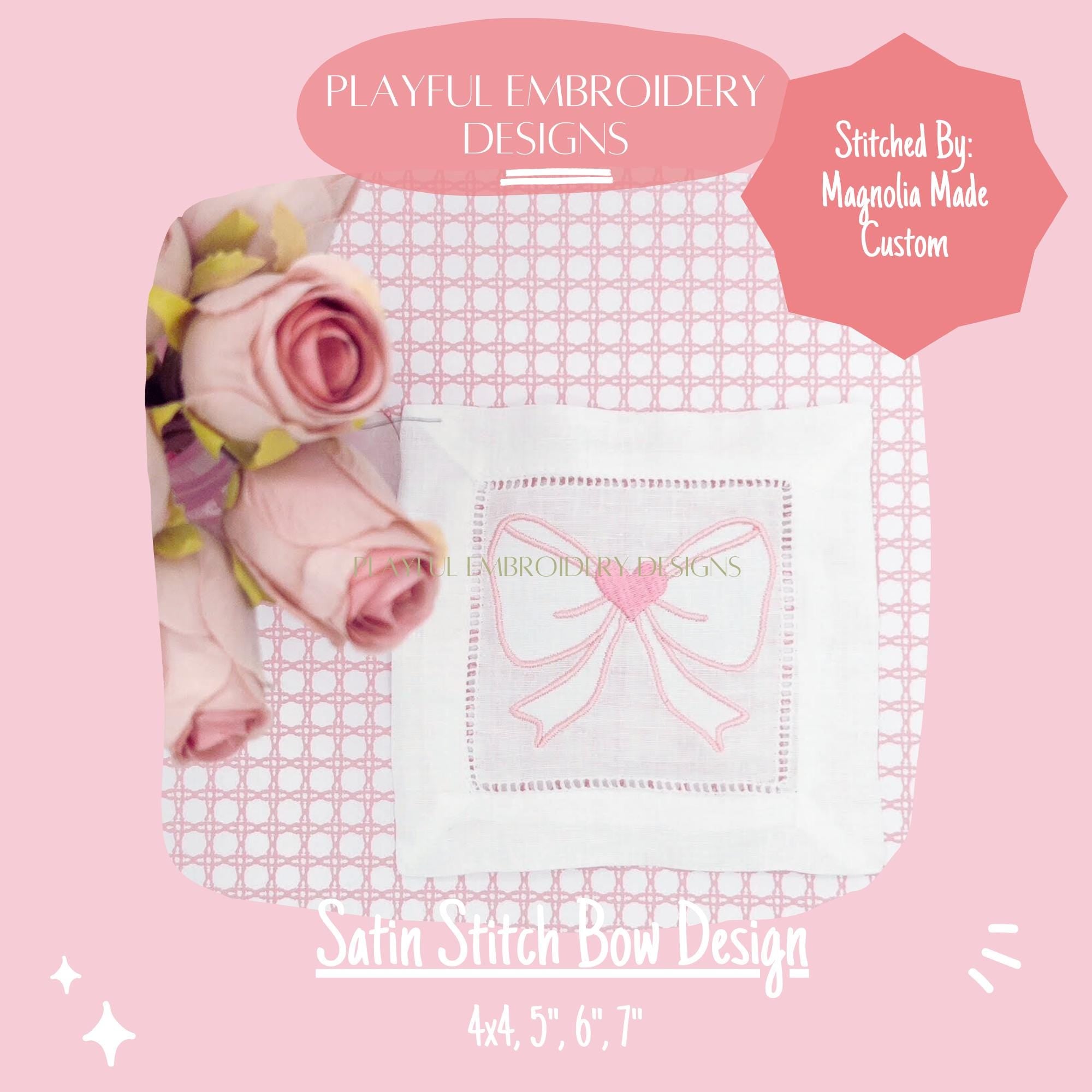 Satin Stitch Bow with Heart Embroidery Design, Bow Machine Embroidery Design, Valentines Heart Bow Design, Digital Download