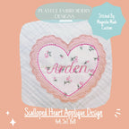 Scalloped Heart Bean Stitch Applique Design, Valentine's Applique Machine Embroidery Design, Valentine's Embroidery Design, Digital Download