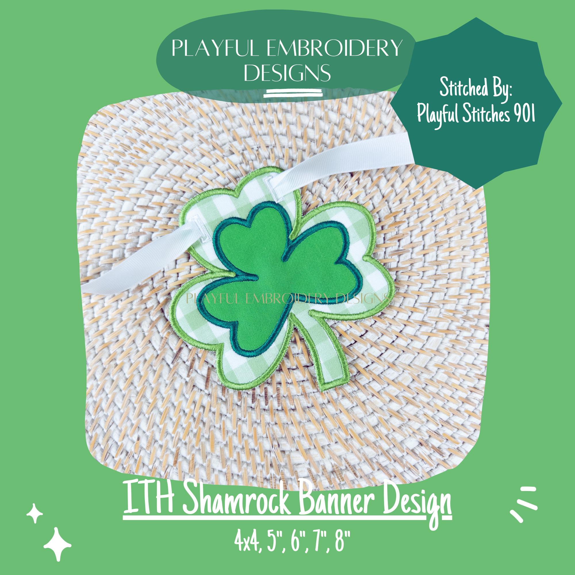 In The Hoop Shamrock Banner Machine Embroidery Design, ITH St. Patrick's Day Banner, ITH Double Shamrock Banner Design, Digital Download