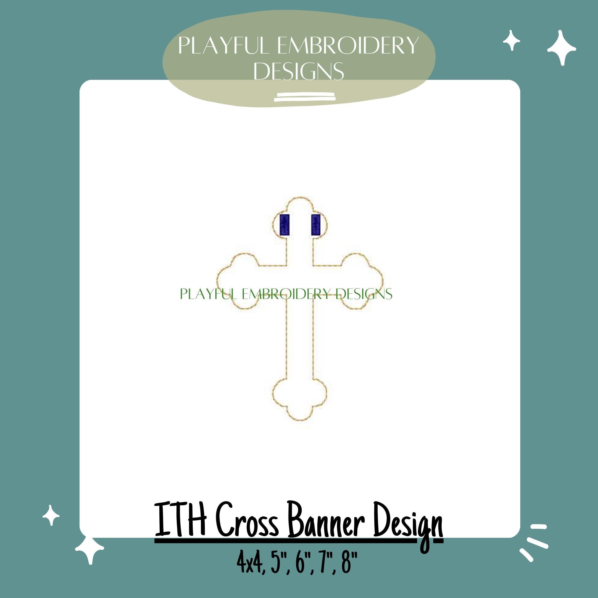 In The Hoop Cross Banner Machine Embroidery Design, ITH Bean Stitch Cross Banner Design, ITH Easter Banner, In the Hoop Design