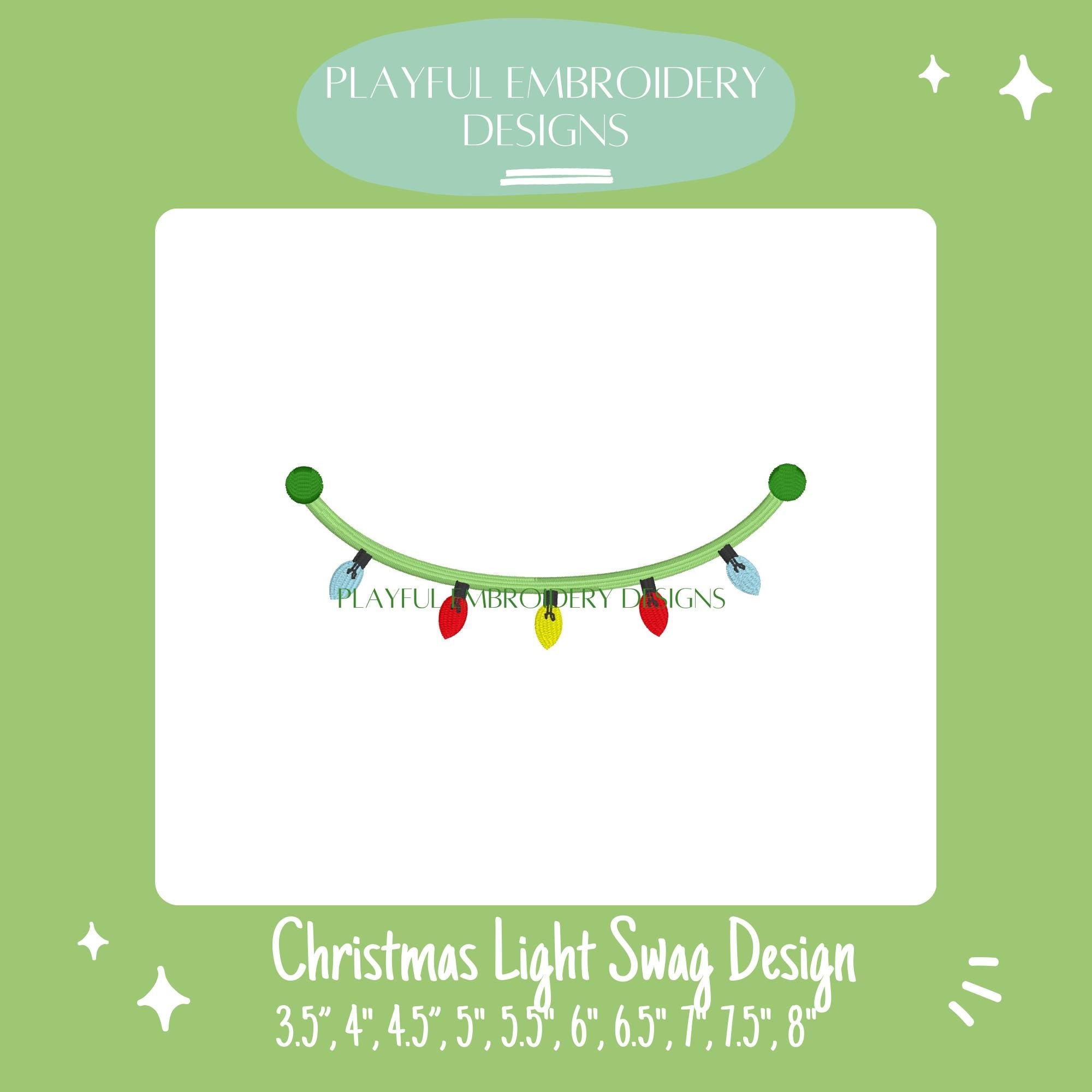Christmas Light Swag Machine Embroidery Design, Christmas Monogram Frame Design, Christmas Light Embroidery Design, Digitial Download
