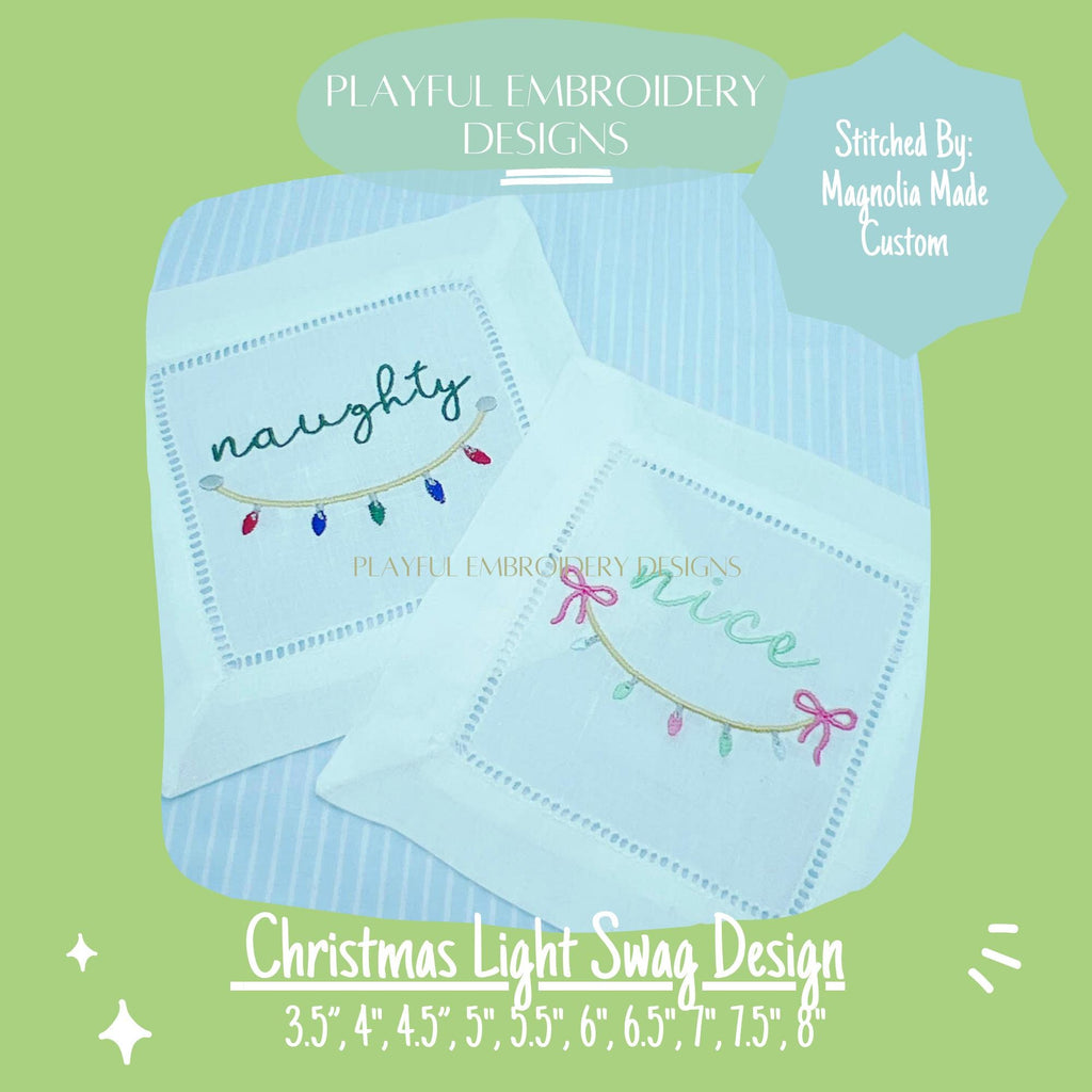 Christmas Light Swag Machine Embroidery Design, Christmas Monogram Frame Design, Christmas Light Embroidery Design, Digitial Download