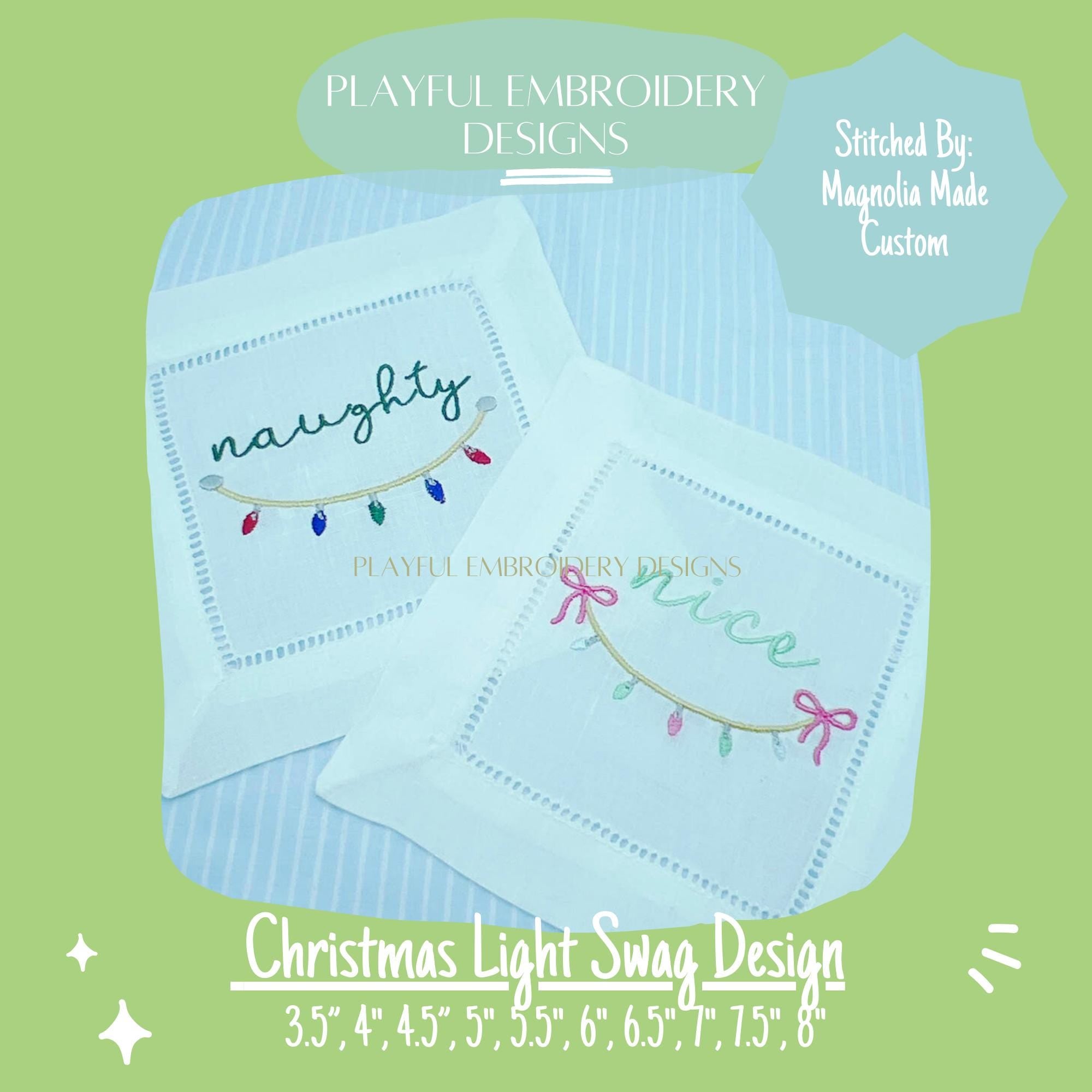 Christmas Light Swag Machine Embroidery Design, Christmas Monogram Frame Design, Christmas Light Embroidery Design, Digitial Download