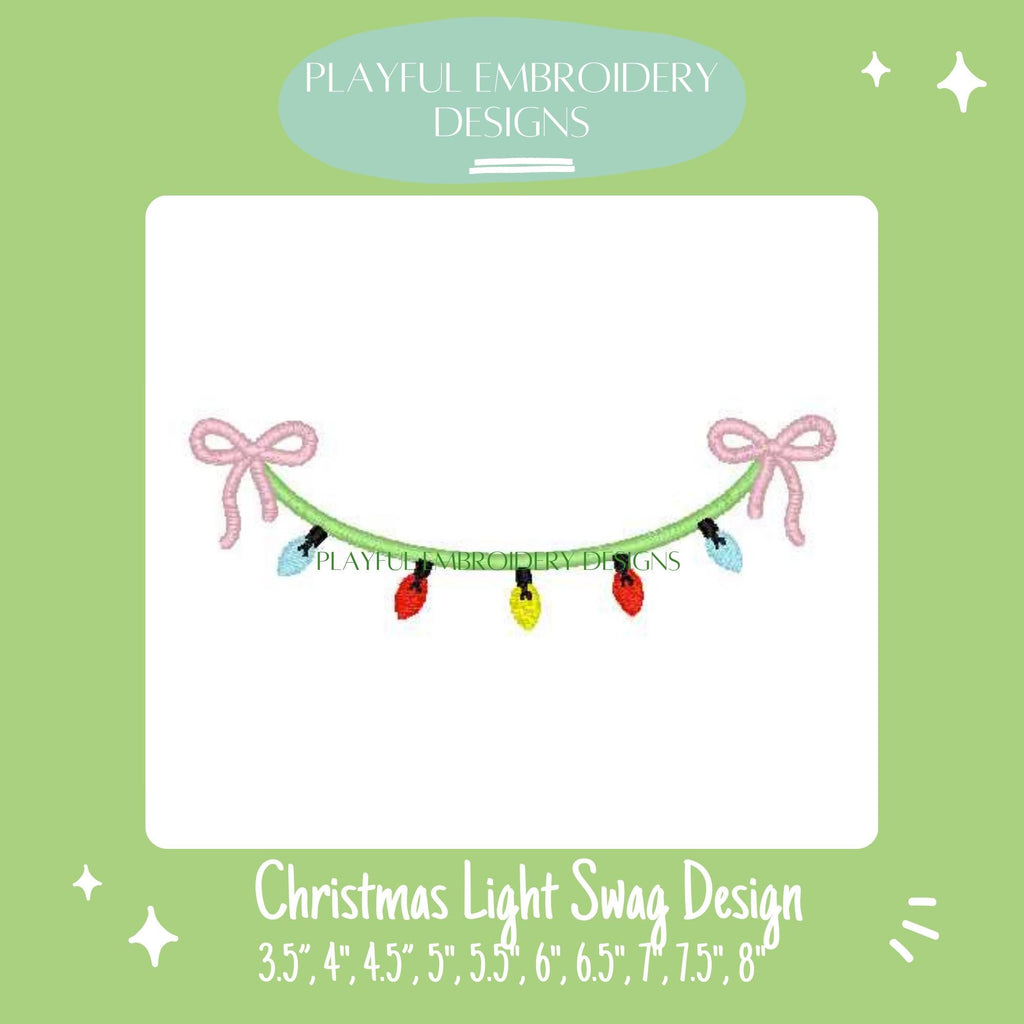 Christmas Light Swag with Bows Machine Embroidery Design, Christmas Monogram Frame Design, Digitial Download