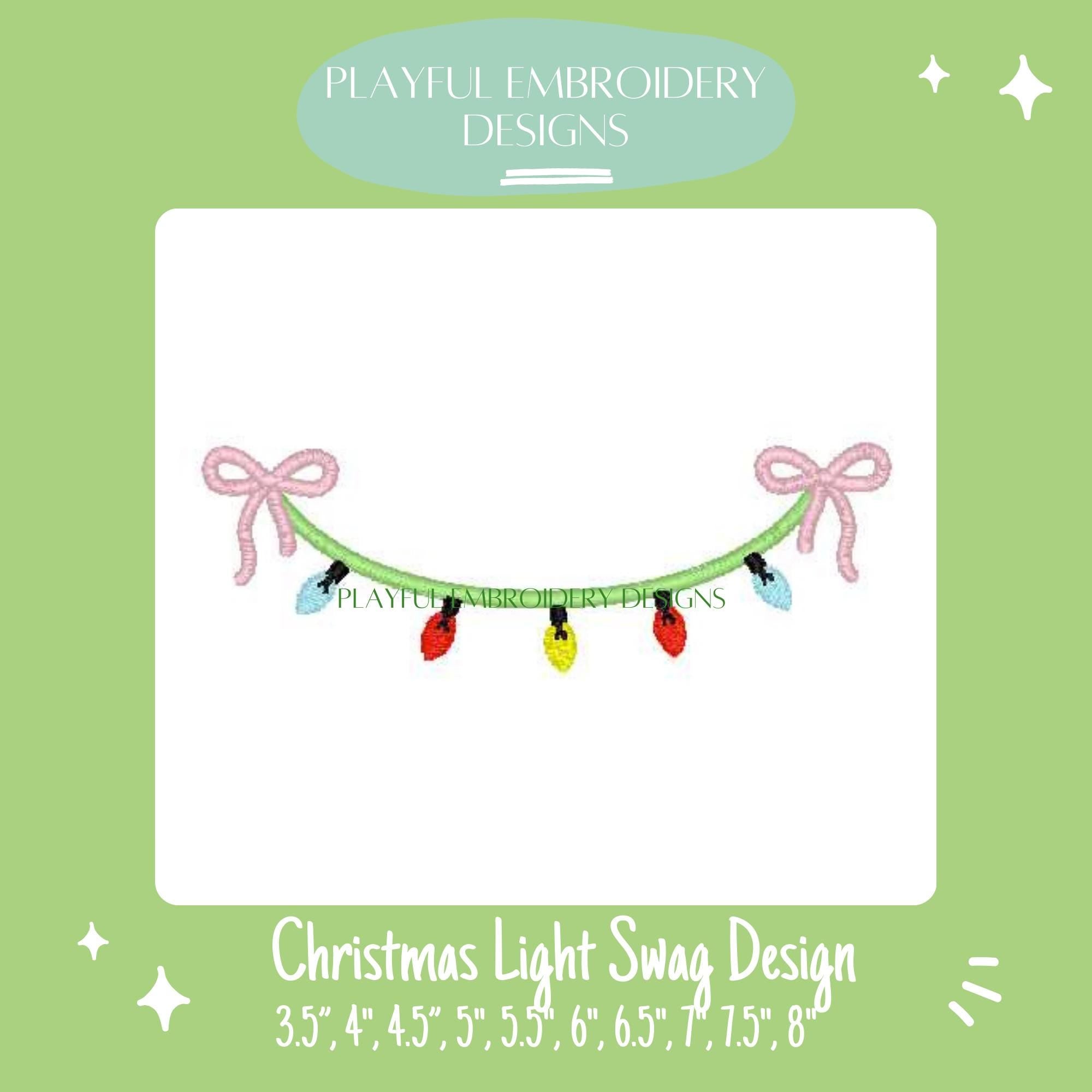 Christmas Light Swag with Bows Machine Embroidery Design, Christmas Monogram Frame Design, Digitial Download