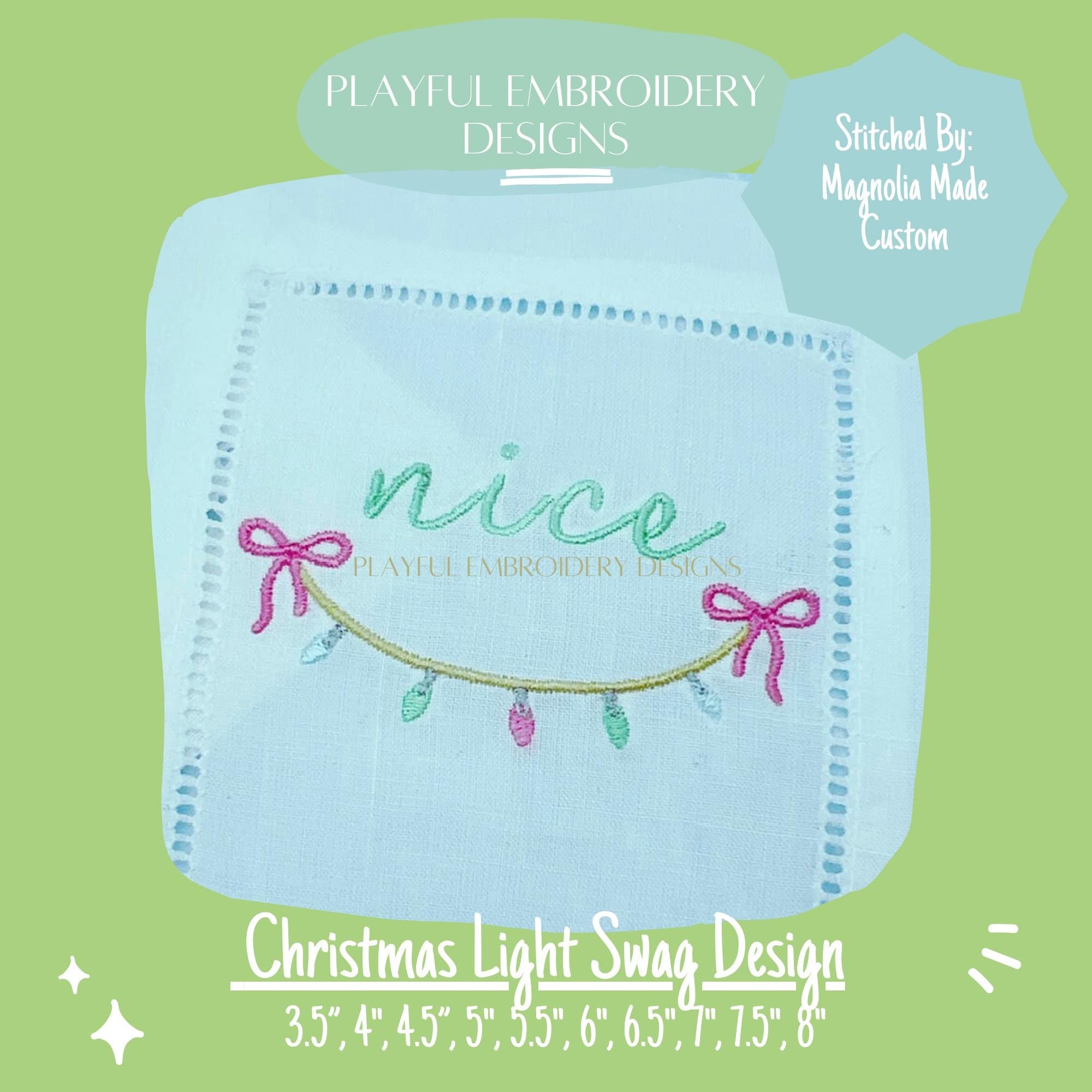 Christmas Light Swag with Bows Machine Embroidery Design, Christmas Monogram Frame Design, Digitial Download
