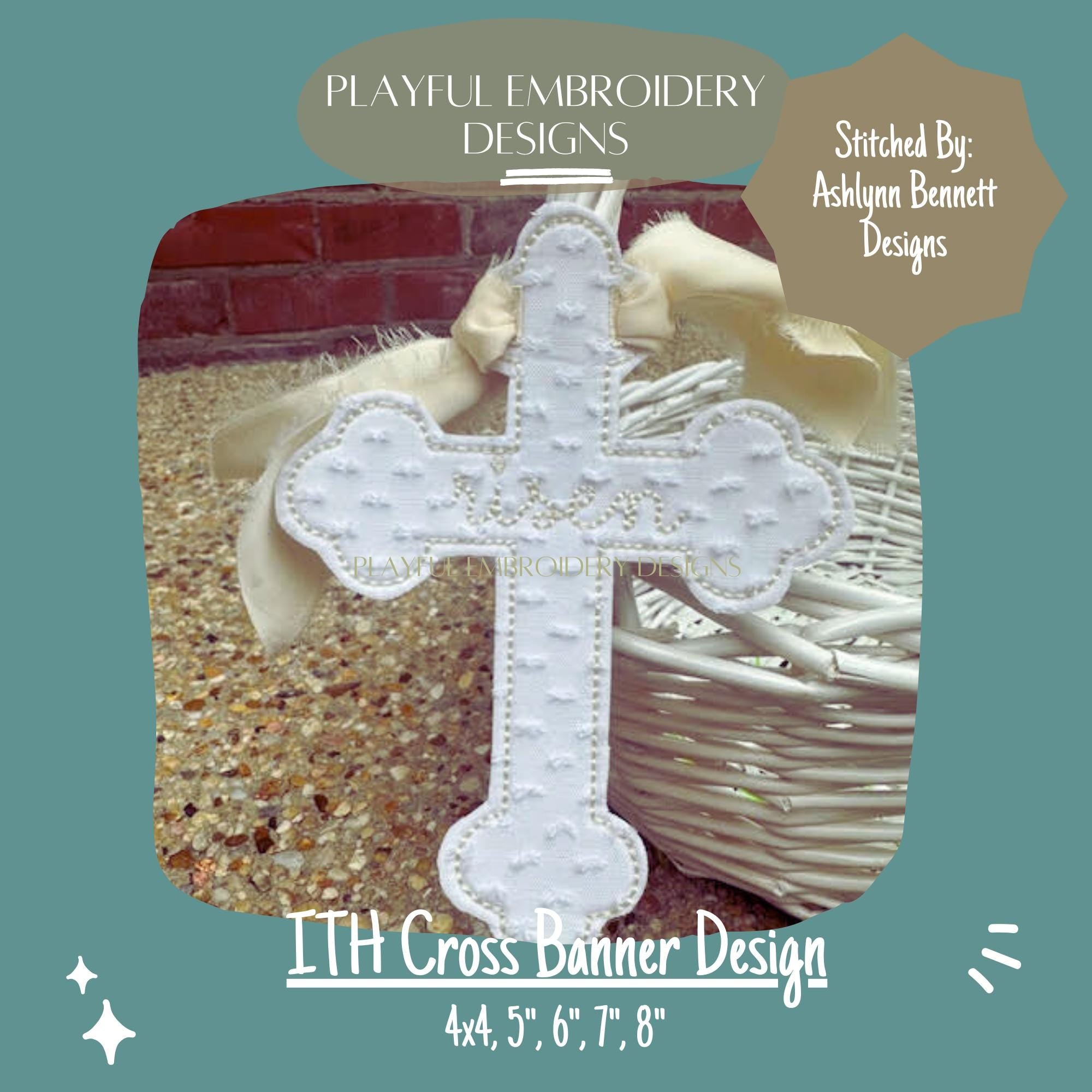 In The Hoop Cross Banner Machine Embroidery Design, ITH Bean Stitch Cross Banner Design, ITH Easter Banner, In the Hoop Design