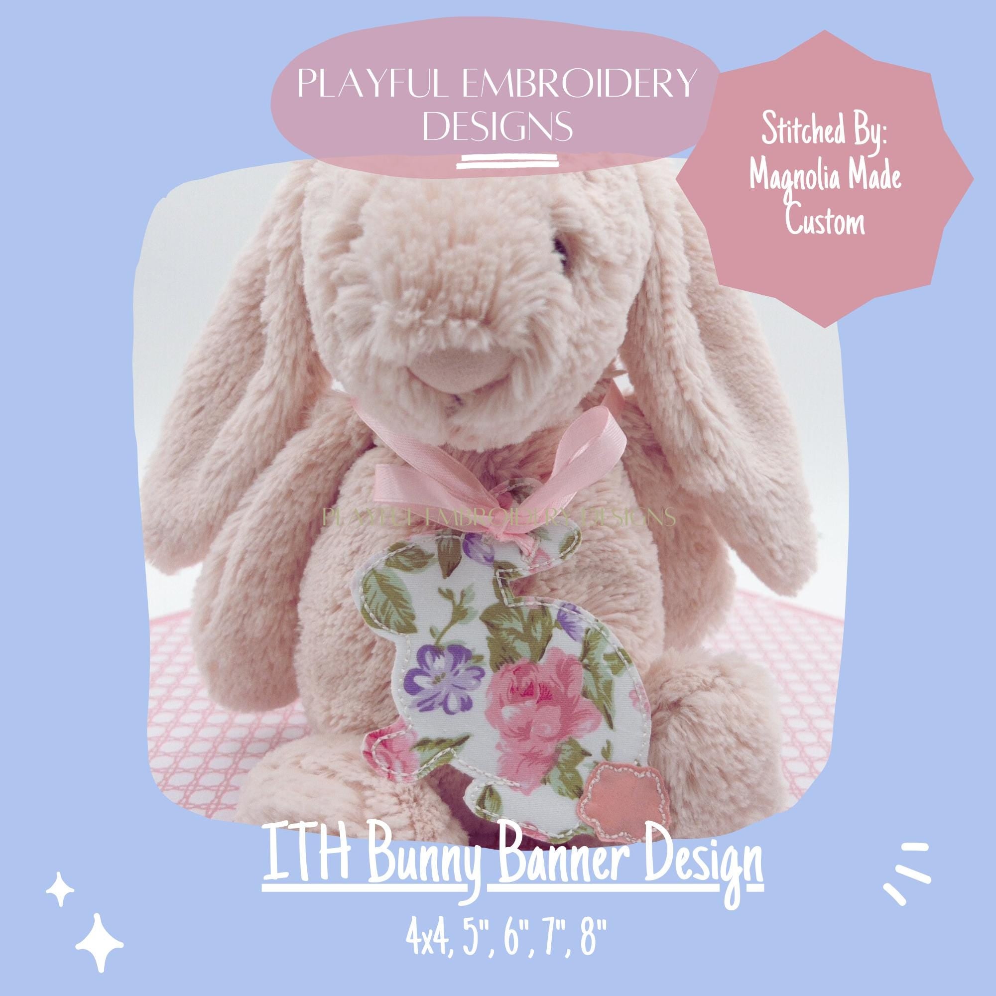 In The Hoop Bunny Banner Machine Embroidery Design, ITH Easter Banner Design, Bean Stitch Bunny Banner, In the Hoop Bunny Banner Design