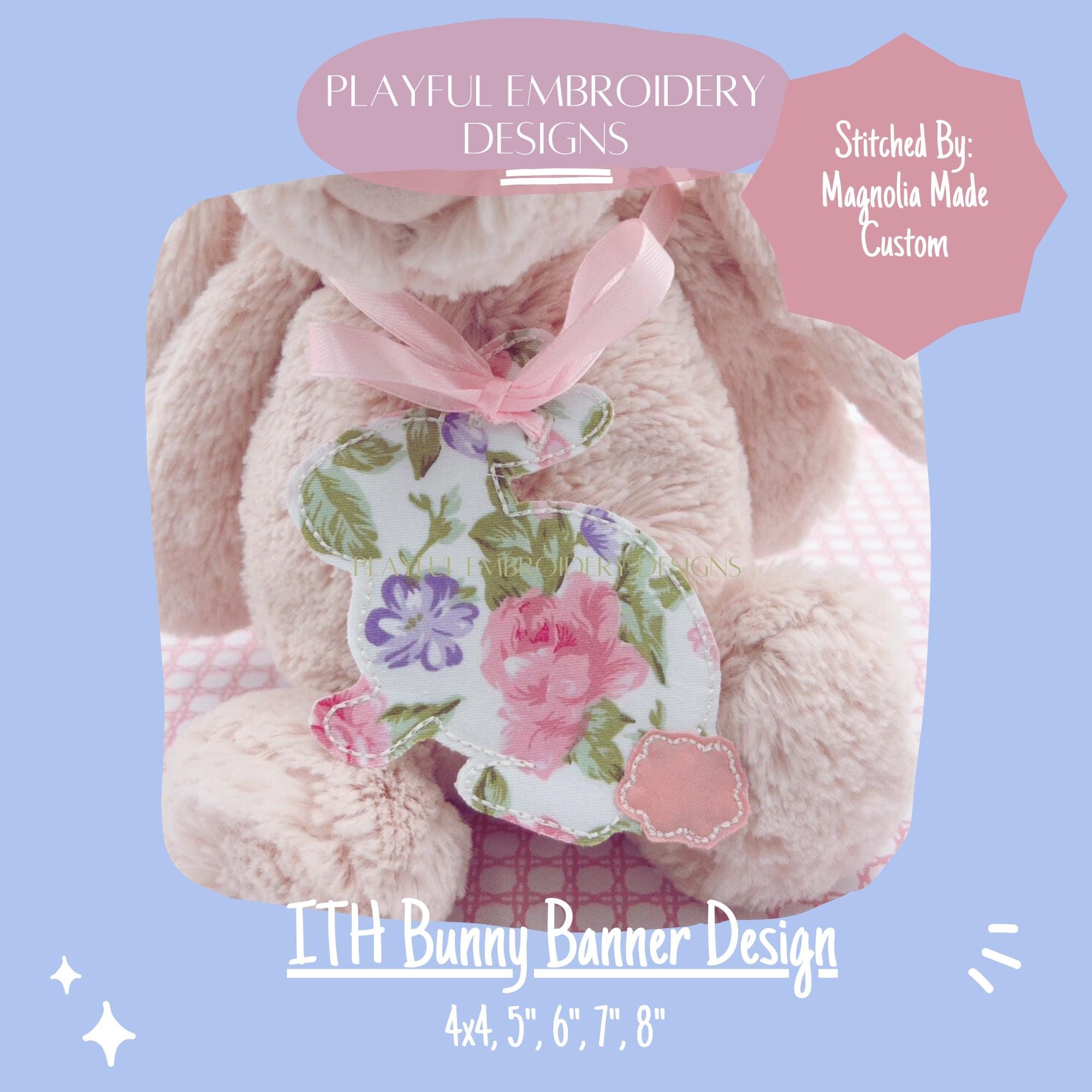 In The Hoop Bunny Banner Machine Embroidery Design, ITH Easter Banner Design, Bean Stitch Bunny Banner, In the Hoop Bunny Banner Design
