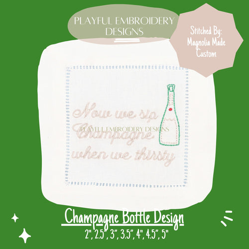 Champagne Bottle Machine Embroidery Design, New Years Embroidery Design, Sparkling Wine Bottle Embroidery Design, Sparkling Bottle Design
