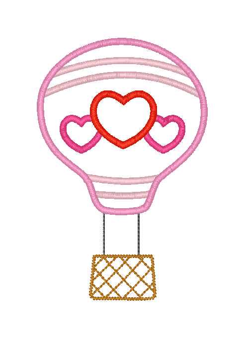 Valentine Hot Air Balloon Machine Embroidery Design, Satin Stitch Balloon with Hearts Design, Valentine Hot Air Balloon Embroidery Design