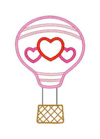 Valentine Hot Air Balloon Machine Embroidery Design, Satin Stitch Balloon with Hearts Design, Valentine Hot Air Balloon Embroidery Design