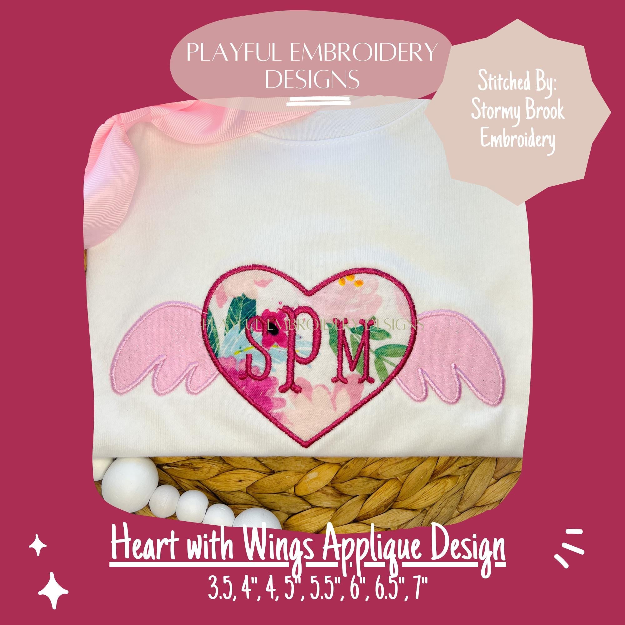 Heart with Wings Satin Stitch Applique Design, Valentine's Applique Machine Embroidery Design, Angel Wings Applique Design, Digital Download