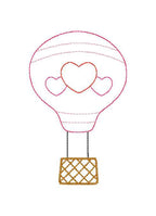 Valentine Hot Air Balloon Machine Embroidery Design, Bean Stitch Balloon with Hearts Design, Valentine Hot Air Balloon Embroidery Design