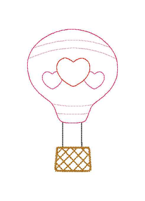 Valentine Hot Air Balloon Machine Embroidery Design, Bean Stitch Balloon with Hearts Design, Valentine Hot Air Balloon Embroidery Design