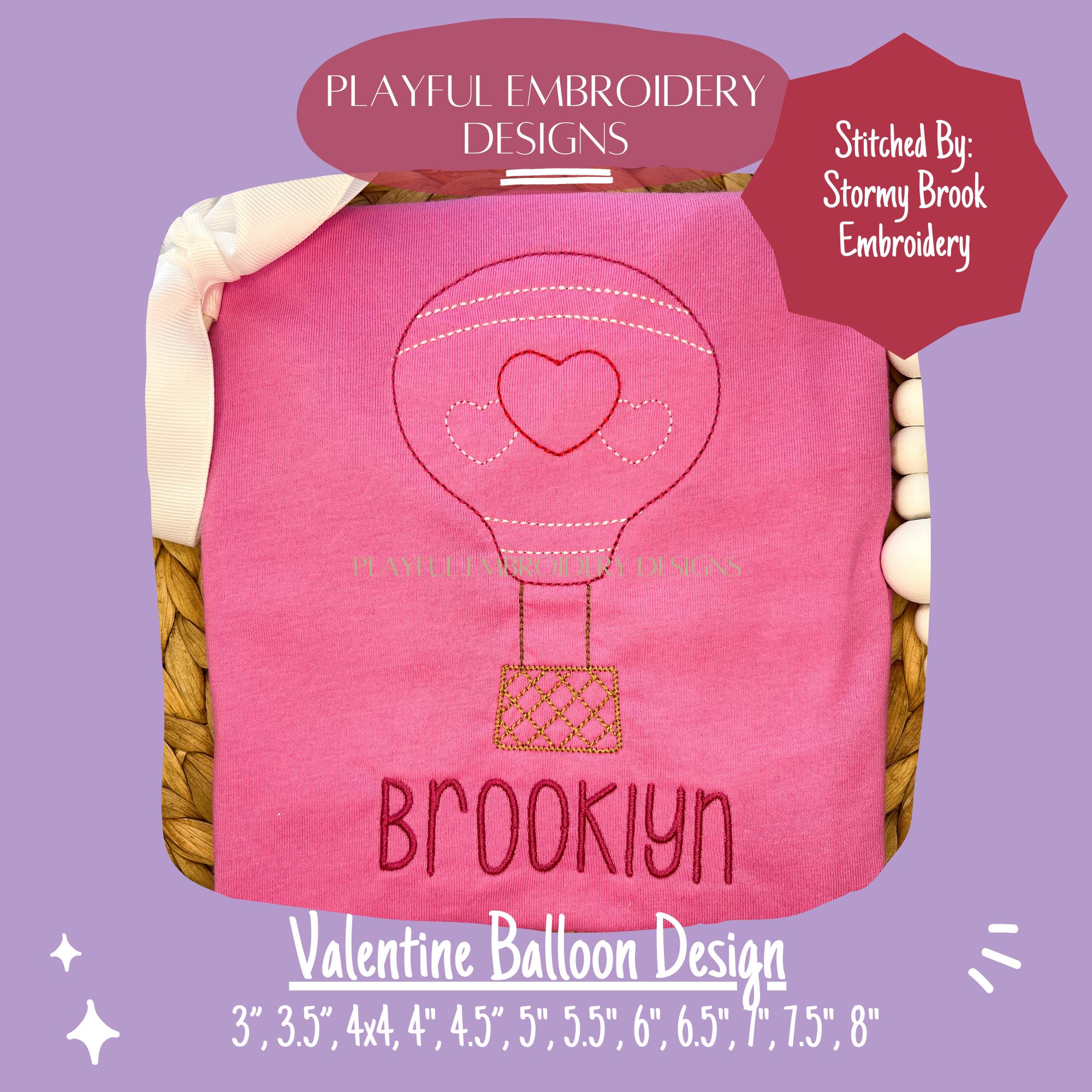 Valentine Hot Air Balloon Machine Embroidery Design, Bean Stitch Balloon with Hearts Design, Valentine Hot Air Balloon Embroidery Design