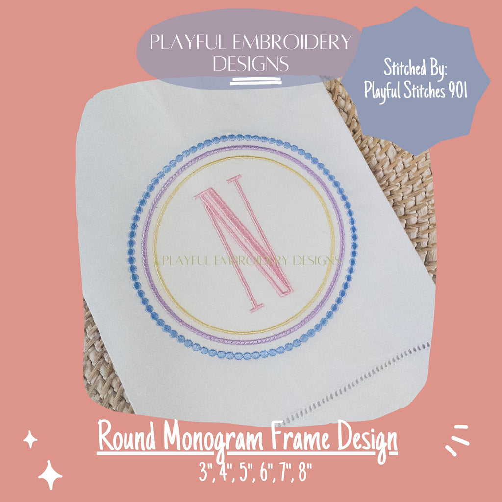 Round Monogram Frame Embroidery Design, Versatile Monogram Frame, Three Color Monogram Frame, Machine Embroidery Monogram Frame