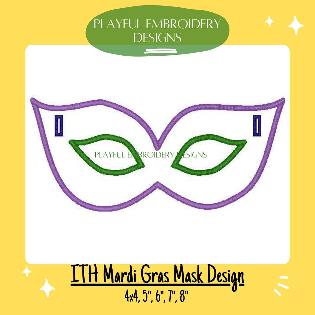 In The Hoop Mardi Gras Mask Banner Machine Embroidery Design, ITH Mask Banner Design, ITH Mardi Gras Mask Design, Digital Download
