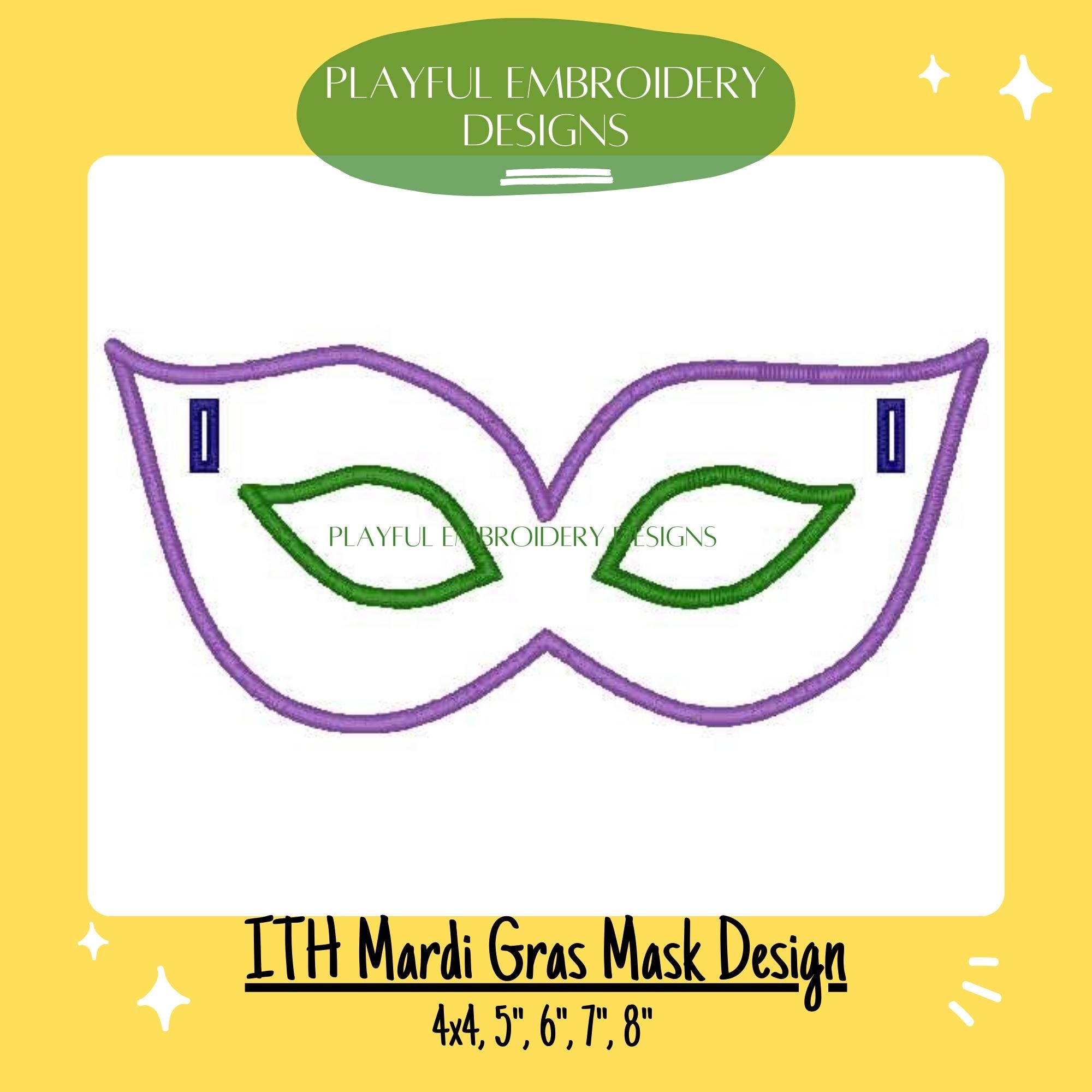 In The Hoop Mardi Gras Mask Banner Machine Embroidery Design, ITH Mask Banner Design, ITH Mardi Gras Mask Design, Digital Download