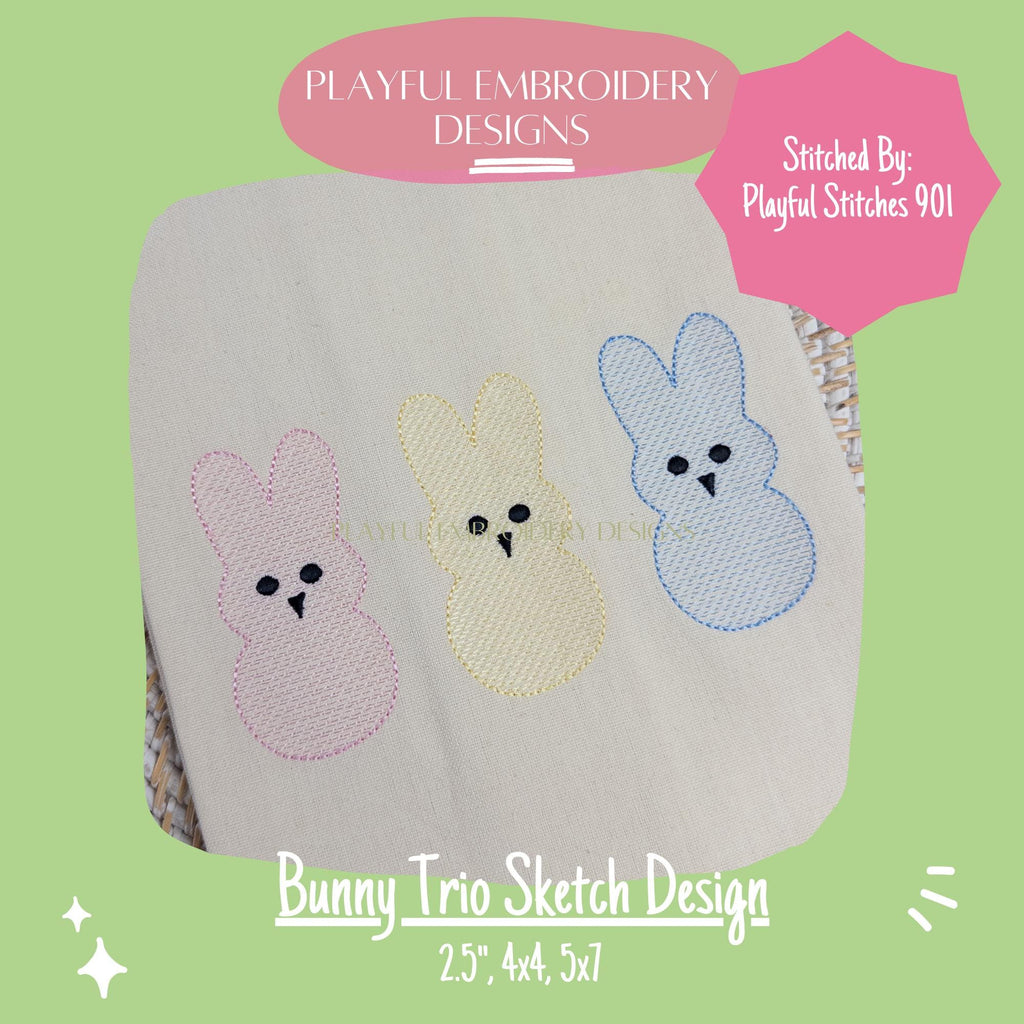 Sketch Bunny Trio Machine Embroidery Design, Bunny Trio Sketch Embroidery Design, Peep style Bunny, Easter Bunny Design, Quick Design