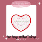 Heart Satin Stitch Applique Design, Valentine's Applique Machine Embroidery Design, Heart Trio Applique Design, Digital Download