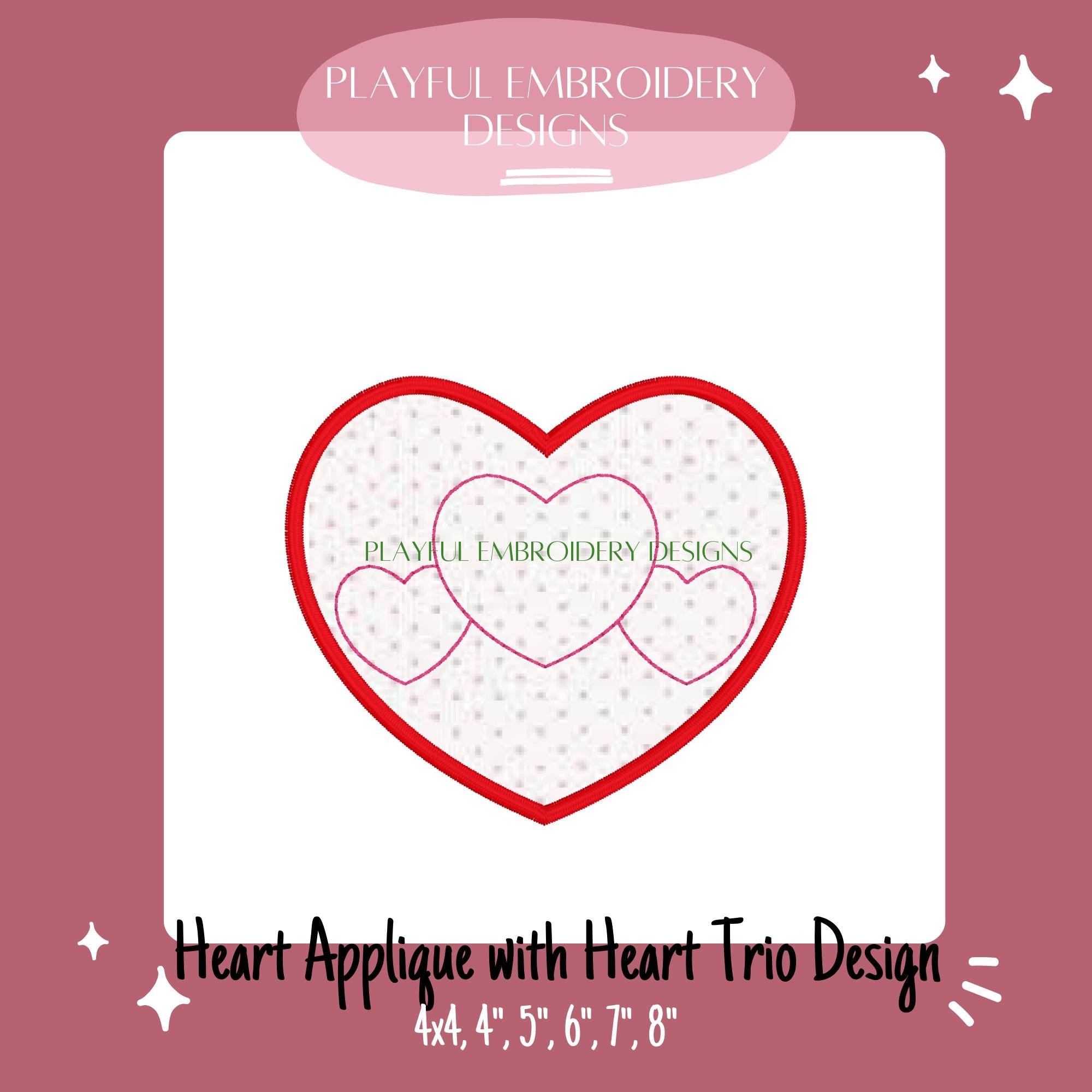 Heart Satin Stitch Applique Design, Valentine's Applique Machine Embroidery Design, Heart Trio Applique Design, Digital Download