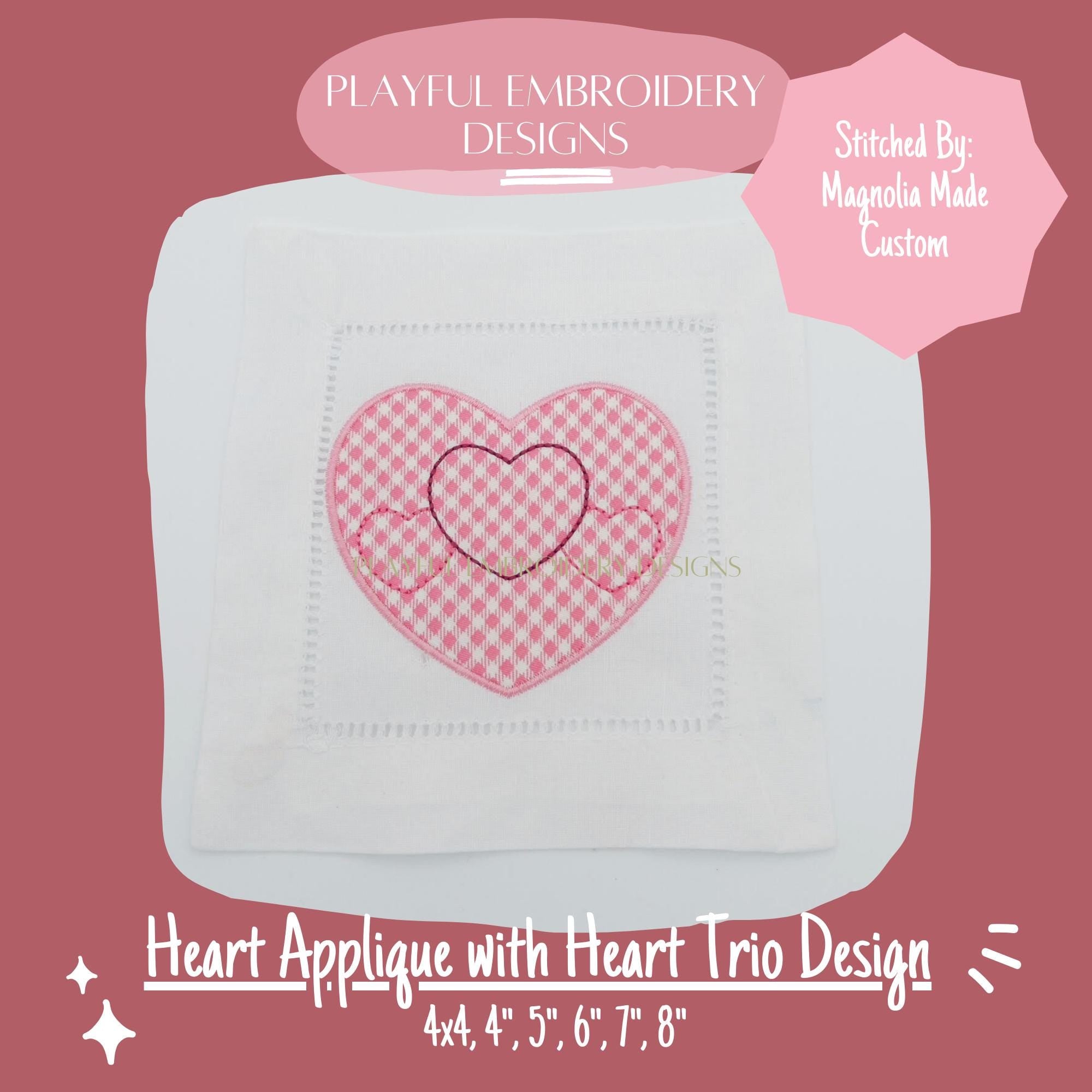 Heart Satin Stitch Applique Design, Valentine's Applique Machine Embroidery Design, Heart Trio Applique Design, Digital Download