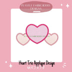 Heart Trio Applique Design, Valentine's Applique Machine Embroidery Design, Heart Trio Embroidery Design, Satin Stitch Heart Applique Design