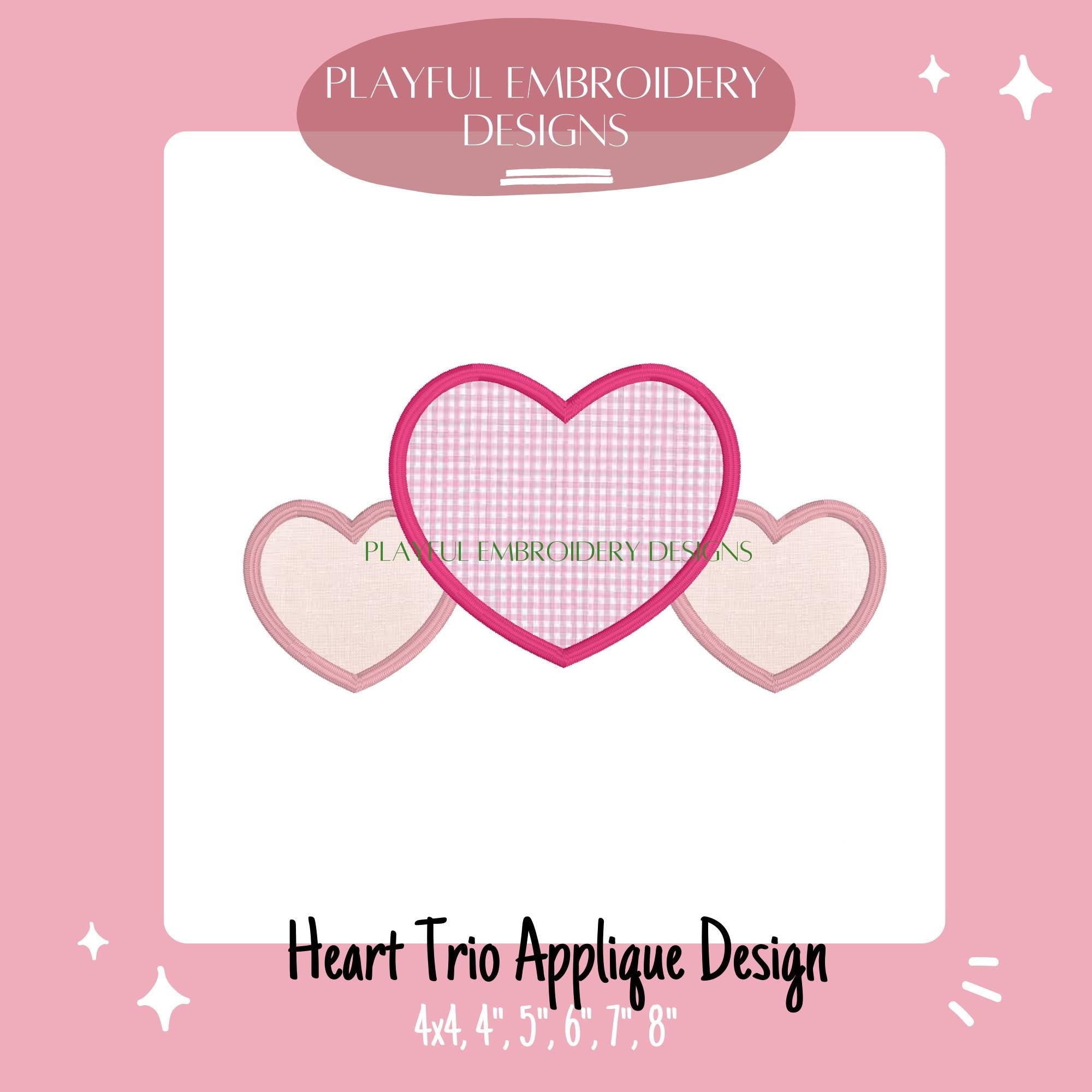Heart Trio Applique Design, Valentine's Applique Machine Embroidery Design, Heart Trio Embroidery Design, Satin Stitch Heart Applique Design