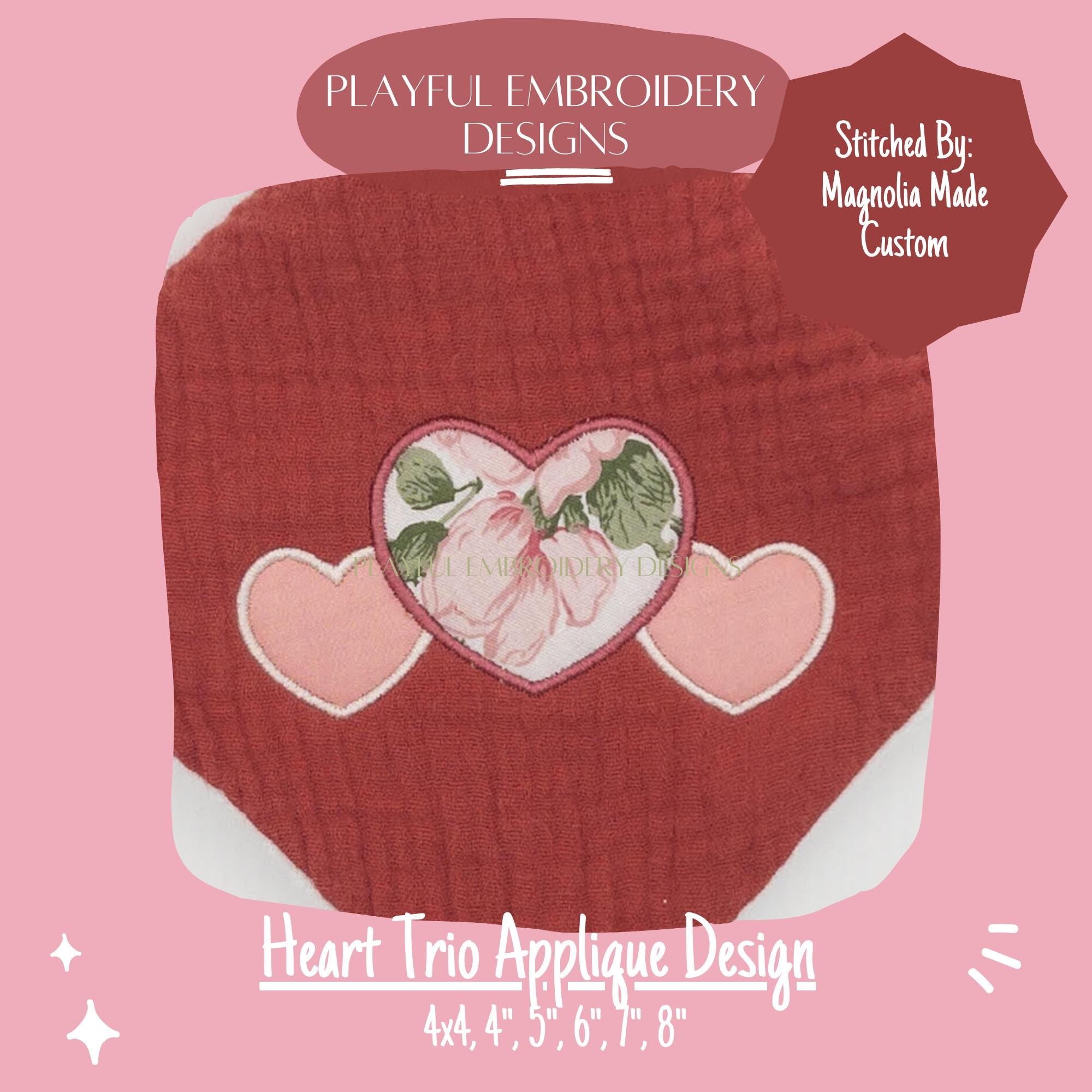 Heart Trio Applique Design, Valentine's Applique Machine Embroidery Design, Heart Trio Embroidery Design, Satin Stitch Heart Applique Design
