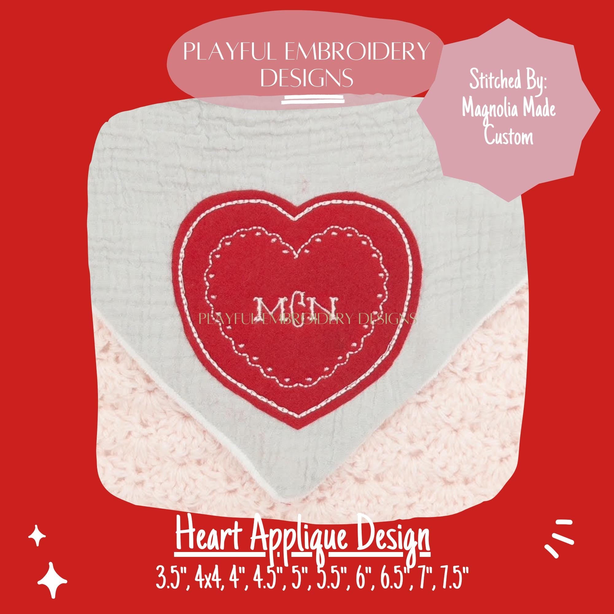 Bean Stitch Heart Applique Design, Valentine's Applique Machine Embroidery Design, Valentine's Embroidery Design, Digital Download