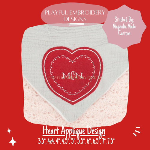 Bean Stitch Heart Applique Design, Valentine's Applique Machine Embroidery Design, Valentine's Embroidery Design, Digital Download